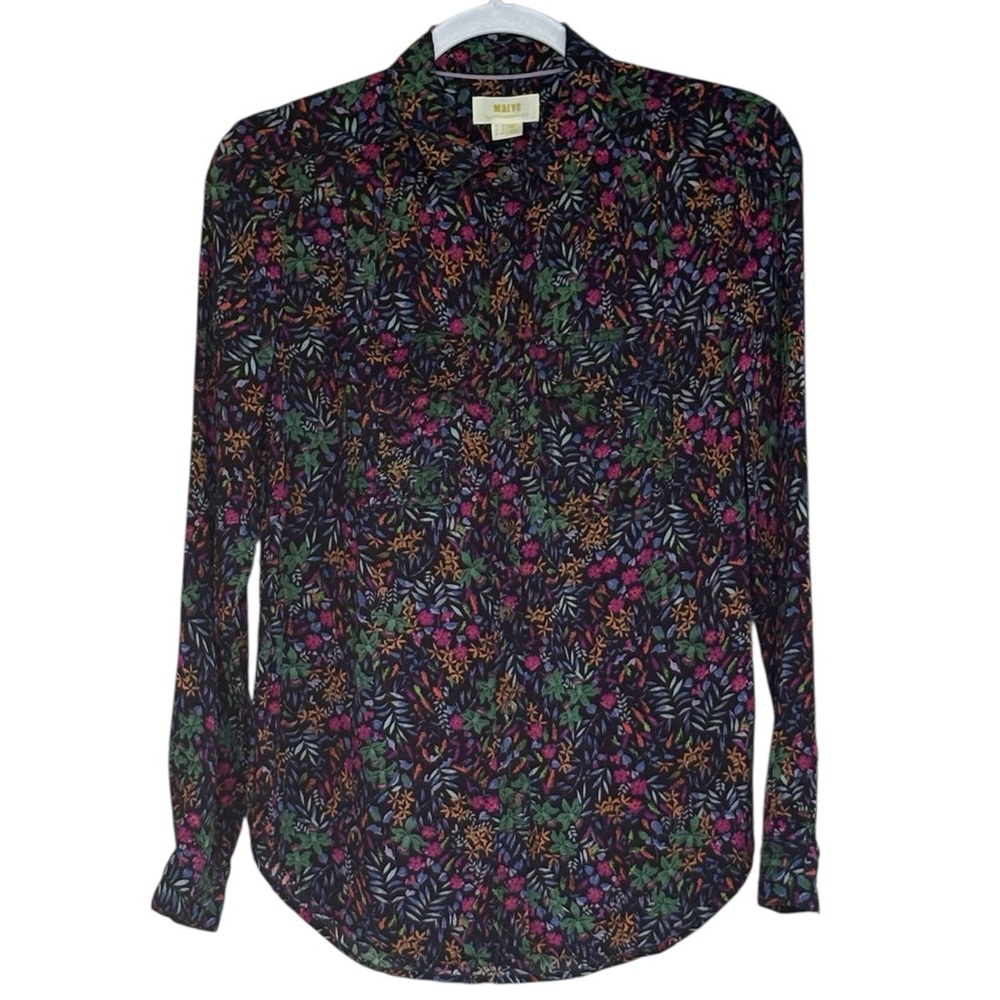 Anthropologie Maeve Floral Print Button Down Long Sleeves Shirt Size 2